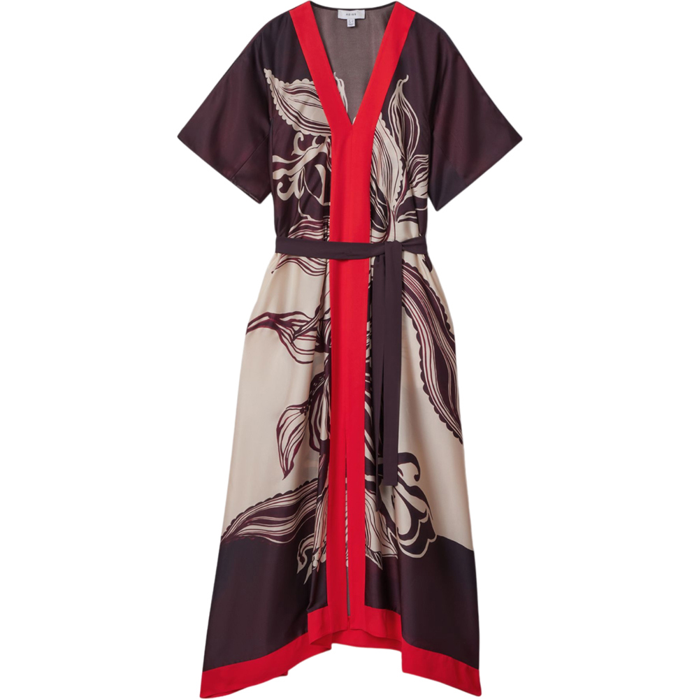 REISS HANNA Printed Front Split Midi Dress